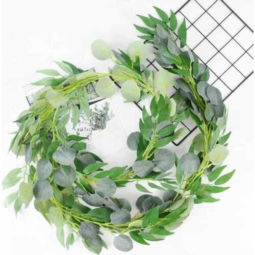 Green Eucalyptus Leaves Garland Wisteria Artificial Flowers Rattan Fake Plant Silk Leaf Vines For Wedding For Home Garden Decor