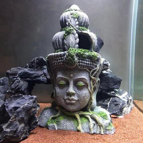 Aquarium Stone Buddha Ornament Retro Figurines Resin Fish Tank Reptile Hideout Cave Landscape Decoration Accessories