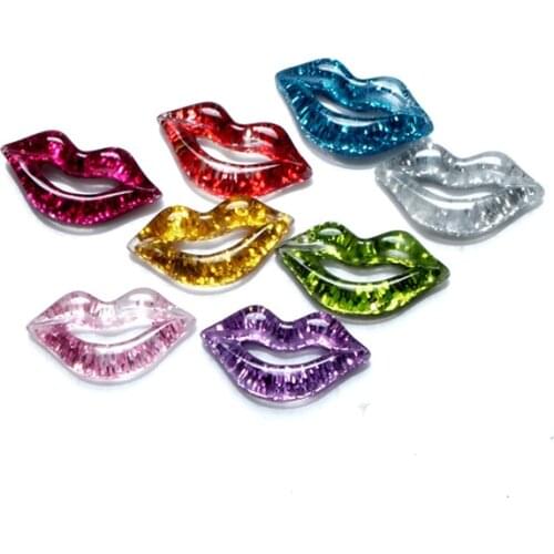 30Pcs Mixed Resin Bling Glitter Lips 17mm Cabochon Flatback Decoration Crafts Embellishments For Scrapbooking Diy Accessories