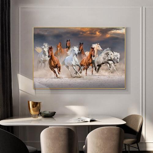 Ten Horses Gallop Oil Painting on Canvas Scandinavian Posters and Prints Cuadros Wall Art Pictures For Living Room