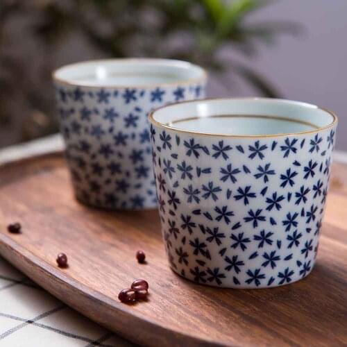 Ceramic Japanese Tea Cup Water Milk Cup Restaurant Household Teapot Large Cpacity Creative Blue and White Ceramics Teacup