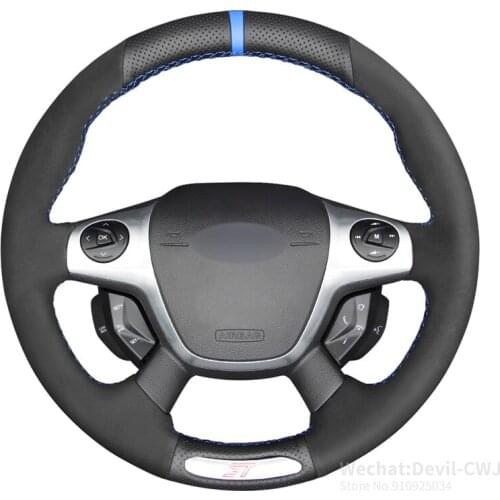 Leather Hand Sew Car Steering Wheel Cover for Ford Focus ST 2012 2013 2014 hight quality Grip Cover Automotive interior
