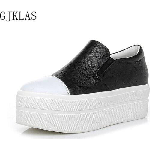 Hidden Heel Shoes Sneakers Wedge Slip on Genuine Leather Shoes for Women Platform Sneakers Casual Womens Chunky Shoes Sneakers