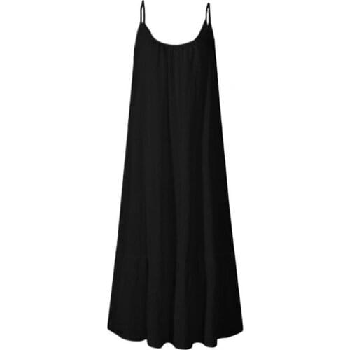 Summer Casual Woman Dress Low Round Neck Loose Casual Women Sling Solid Color Dress for Beach Elegant Slim Strap Dress Plus Size