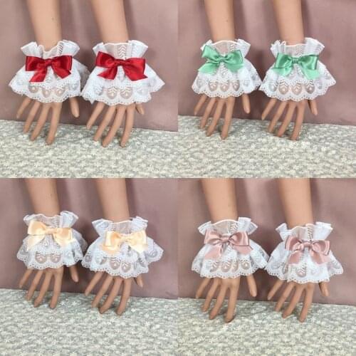 Japanese Style Lolita Hand Sleeve Wrist Cuffs Sweet Ruffled Lace Multicolor Bowknot Maid Cosplay Bracelet Wristband Prom Party