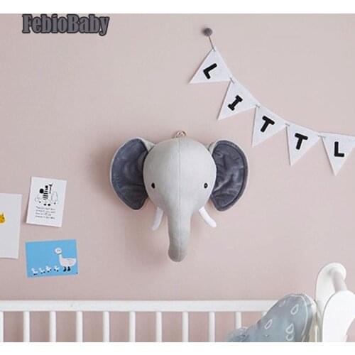 Cartoon Creative Nordic Wall Hanging Unicorn Elephant Animal Head European Plush Toy Doll For Baby Room Decoration Children Gift