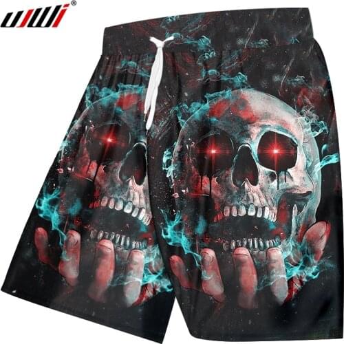 UJWI Man Horror Skull Beach Shorts Mens 3D Harajuku Oversized Red Eye Smoke Shorts Printed Cartoon Fitness Clothing