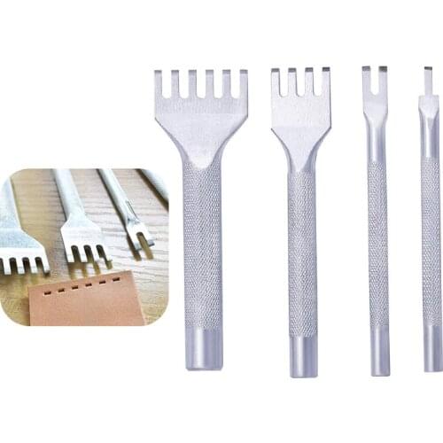 For DIY 4PCS Leather Stitching Punch, 1/2/4/6 Prong Punch White Steel DIY Leather Chisel, Stainless Steel Hole Punch Tools