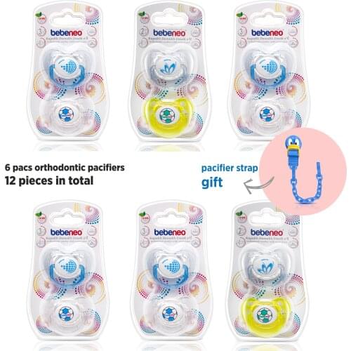 Newborn Pacifier Set - 6 packs 12 pcs Orthodontic Pacifier Set - pacifier strap gift - Orthodontic Soother Set Made in Turkey