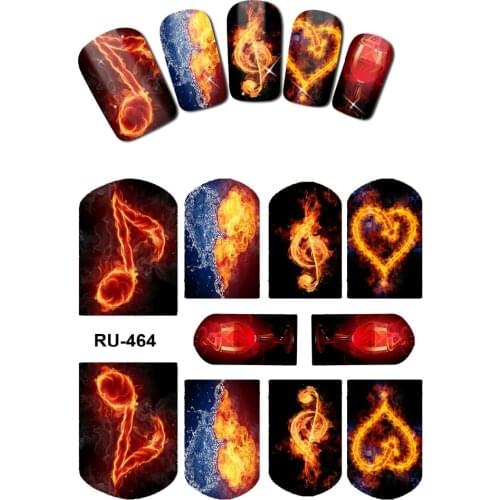 UPRETTEGO NAIL ART BEAUTY WATER DECAL SLIDER NAIL STICKER FIRE FLAME BLAZE RED BLUE SWEET HEARTS RU463-468