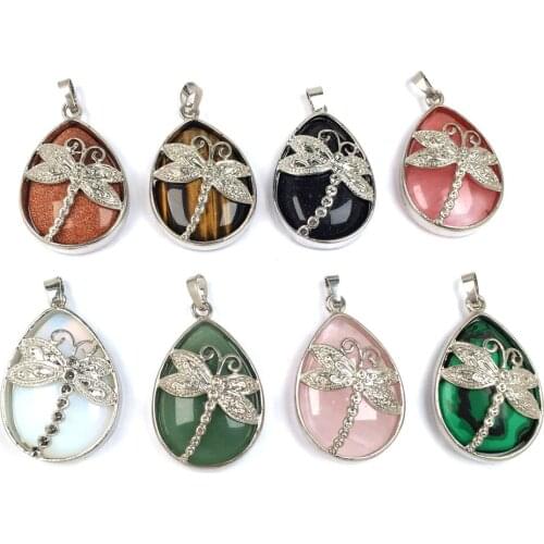 Natural Butterfly Shape and Water Drop Shape Semi-precious Stone Pendants for Jewelry Making DIY Fit Necklaces Size 28x40mm