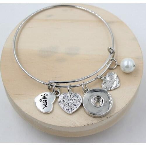 New Arrival 18mm Snap Jewelry Expandable Wire Bangle I love You Heart Happy Mother Day Bracelet Gift for grandmother MOM Gift