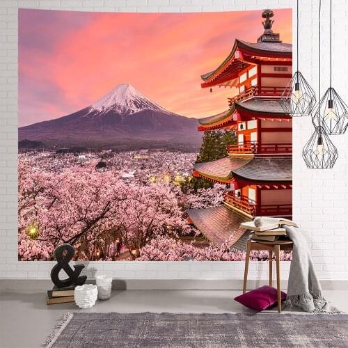 Janpan Style Tapestry 3D Printed Cherry Blossom Fuji Wall Hanging Room Decor Bed Room Decor Girl Gift Art Background Tapestry