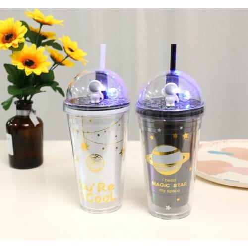 Space Plastic Straw Cup Childrens Water Cup Cute Star Water Bottle With Straw Bottle Innovative Household Gift Water Bottle