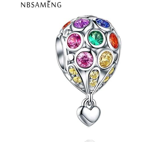 Authentic 925 Sterling Silver Beads Charm Heart Crystal Colorful Balloons Pendant Bead Fit Bracelet & Bangle DIY Jewelry
