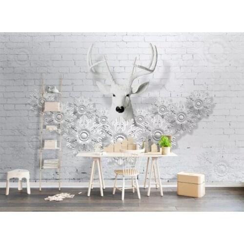 Custom 3D Wallpaper Stereo Brick Wall Elk Flowers Fashionable And Simple Living Room TV Background Wall Mural Wallpaper