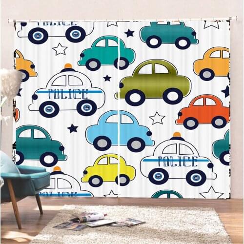 Sky Eye Pattern Blackout Curtains Cartoon Taxi Electric Car Bicycle Truck Print Darkening Window Drapes For Bedroom Living Room