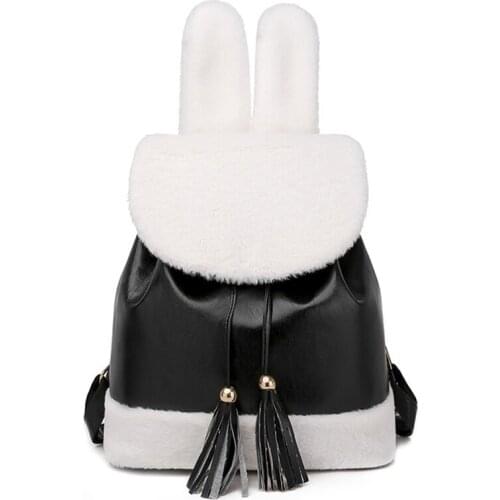 2020 Spring Ladies Backpack PU Leather Multifunctional Fashion Plush Rabbit Ear Backpacks Youth Girl School Bag Sac A Dos Femme