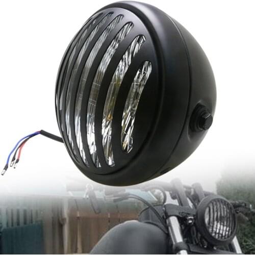 Vintage Motorcycles Metal Retro Black Large Grill Cover Finned Halogen Fence Grill Headlight 6.5'' for Harley Bobber Chopper