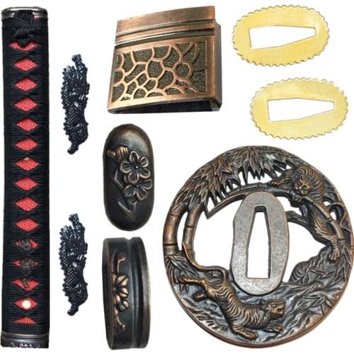 Tiger/Bamboo Sword Guard for Katana/Wakizashi Fittings Set Kirsite Tsuba+Menuki+Fuchi+Kashira+Handle+Habaki+Seppa Metal Crafts