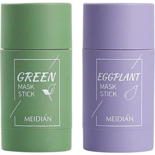 Green Tea Eggplant Purifying Clay Face Mask Stick Deep Cleansing Oil Control Anti-Acne Masks Blackhead Remover Pores Shrink