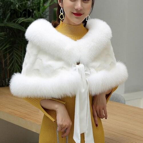 Women Real Mink Fur Pashmina Shawl Poncho Female Real Fox Fur Warps Stoles Winter Tippet CK901