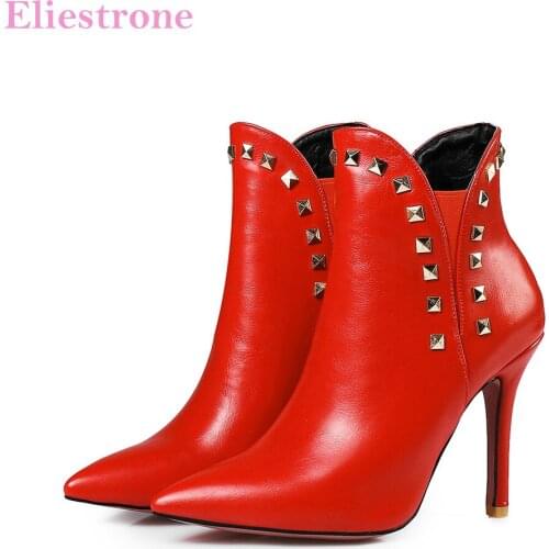 Brand New Sexy Wine Red Women Riding Ankle Boots Black High Heel Fashion Rivets Ladies Shoes KB485 Plus Big size 11 43 47 12