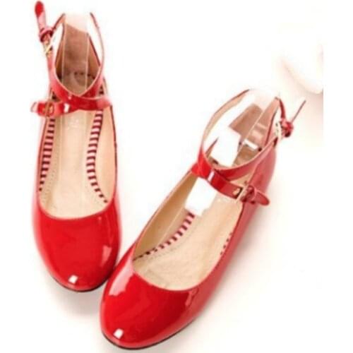 Ladies Big Size(4-12)Buckle Strap Patent Leather Round Closed Toe Flat With Thin Shoes Women Single Casual Summer Style Driving
