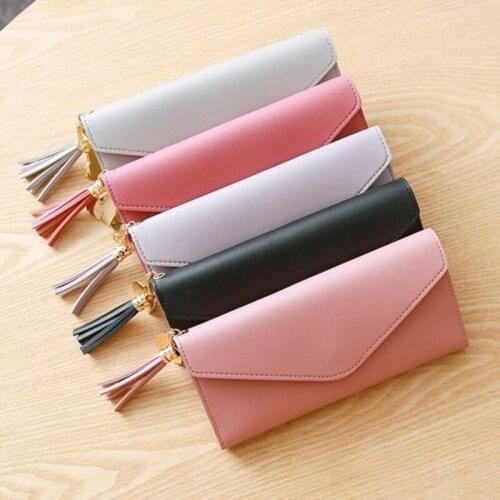 Women Long Wallet With Tassel Quality Leather Cluths Multi-function Ladies' Card Holder Female Coin Purse Wallet