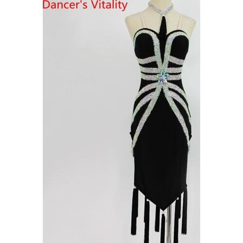 Latin dancer clothing Senior hand made AB stones dress for women latin dance professional performance dress Custom Tango wear