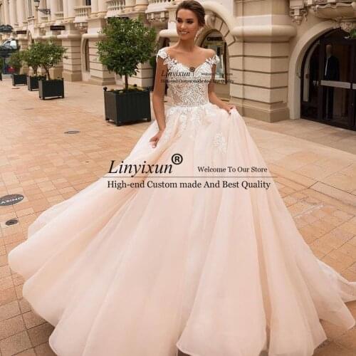 Sexy Illusion Scoop Neck A Line Wedding Dresses Sleeveless Off Shoulder Appliqued Lace Bridal Gowns 2021 Vestidos de Novia