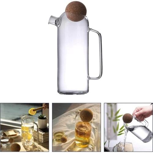 1pc Cork Glass Tea Kettle Thick Glass Teapot Juice Jar Tea Pitcher for Home Use