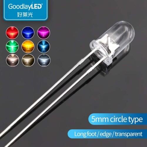 1000pcs/Bag Led F5 / 5mm Round Head long leg edge transparent white red blue green yellow light-emitting diode