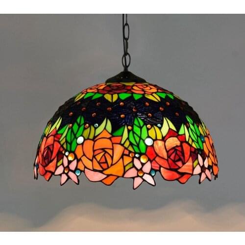 40cm Colored Glaze Lighting American Pastoral Creative Tiffany Colored Glass Living Room Restaurant Bar Rose Chandelier