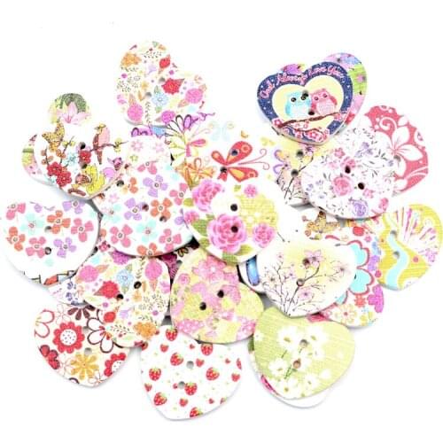 50pcs Mixed 25x22mm Wooden Heart Buttons For Clothing Needlework Scrapbooking Wood Botones Decorative Crafts Diy Accessories