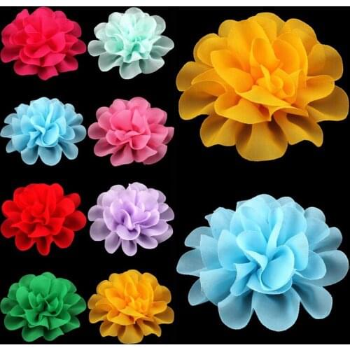 50pcs/lot 10cm 14 Colors Big Fluffy Chiffon Flowers For Kids Girls Hair Accessories Artificial Fabric Flowers For Headbands