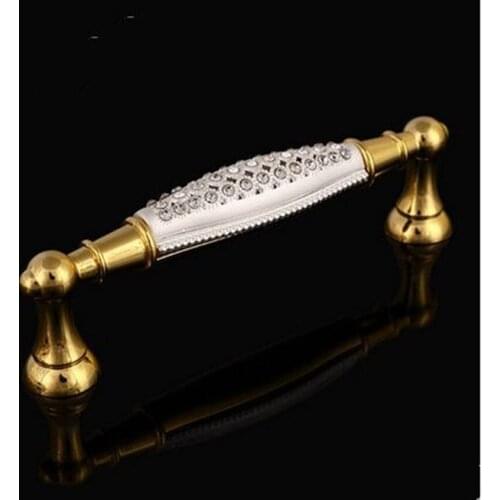 96mm fashion deluxe k9 crystal furniture handles glass diamond kitchen cabinet pull 24k gold white dresse door handle pulls