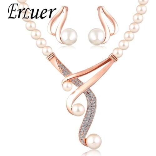 ARUEL jewelry sets women fashion crystal bridal wedding african beads gold color European Imitation pearl necklace earring gift