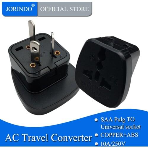 JORINDO 10A 250V Australian travel adaptor outlet AU/UK/US to AU one-turn-two plug socket power converter with security door