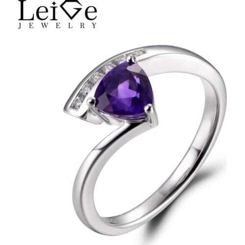 LeiGe Jewelry Amethyst Cocktail Rings Purple Gemstone Trillion Cut Ring February Birthstone 925 Sterling Silver Wedding Gifts