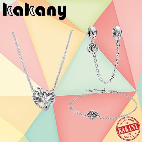 Kakany 2021 Valentines Day New High Quality 100% 925 Silver Heart-shaped Family Tree Safety Chain Pendant Necklace Set Gift