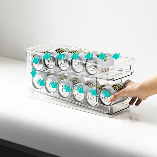 Beers Soda Cans Holder Rack Plastic Refrigerator Organizer Bins Bottle Storage Racks Kitchen Organization Drawer Can Dispenser