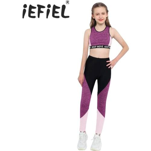 Kids Girls Ballet Dancewear Workout Gymnastics Outfits Sport Tank Tops with Pant Leggings Set Dance Outfits Workout Sets