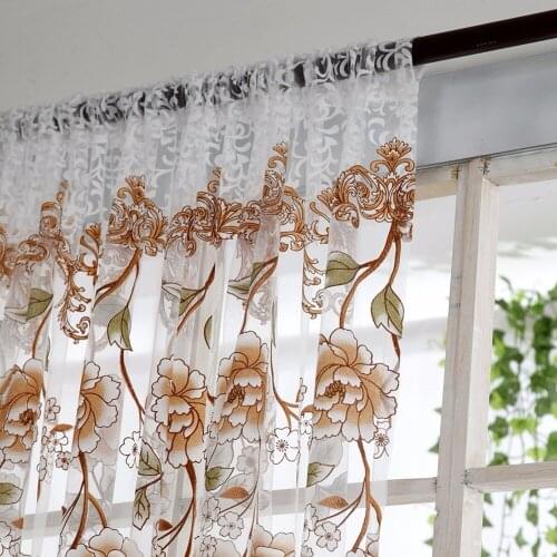 House Office Window Curtain Flower Print Divider Tulle Voile Drape Panel Sheer Scarf Valances