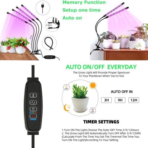 Full Spectrum Phytolamps DC5V USB LED Grow Light with Timer Desktop Clip Phyto Lamps For Plants Flowers Seeds Grow Box