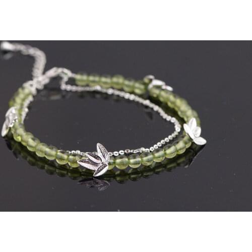 FNJ 925 Silver Bracelet for Women Jewelry 17cm Beaded Chain Original S925 Sterling silver Bracelets Peridot Olivine