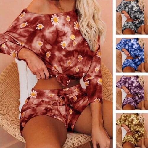FNOCE Cross-border Foreign Trade New Style Casual Pajamas Womens suit Hot Style Small Daisy Tie-dye Printing Home Service