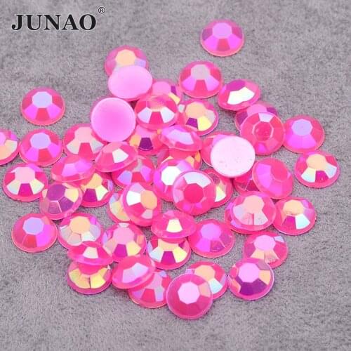 JUNAO 6 7 8 mm Glitter Jelly Rose AB Crystal Rhinestone Flat Back Round Crystal Strass Stickers Non Hotfix Stones for Decoration