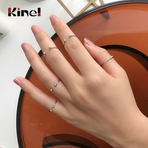 Kinel 925 Sterling Silver Adjustable Joint Tail Ring Round Beads Minimalist Finger Rings for Women Stackable Silver Jewelry