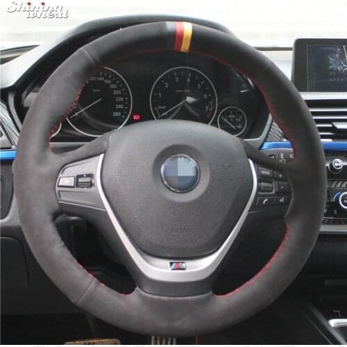 Shining wheat Black Suede Black Red Yellow Marker Hand-stitched Car Steering Wheel Cover for BMW F30 320i 328i 320d F20
